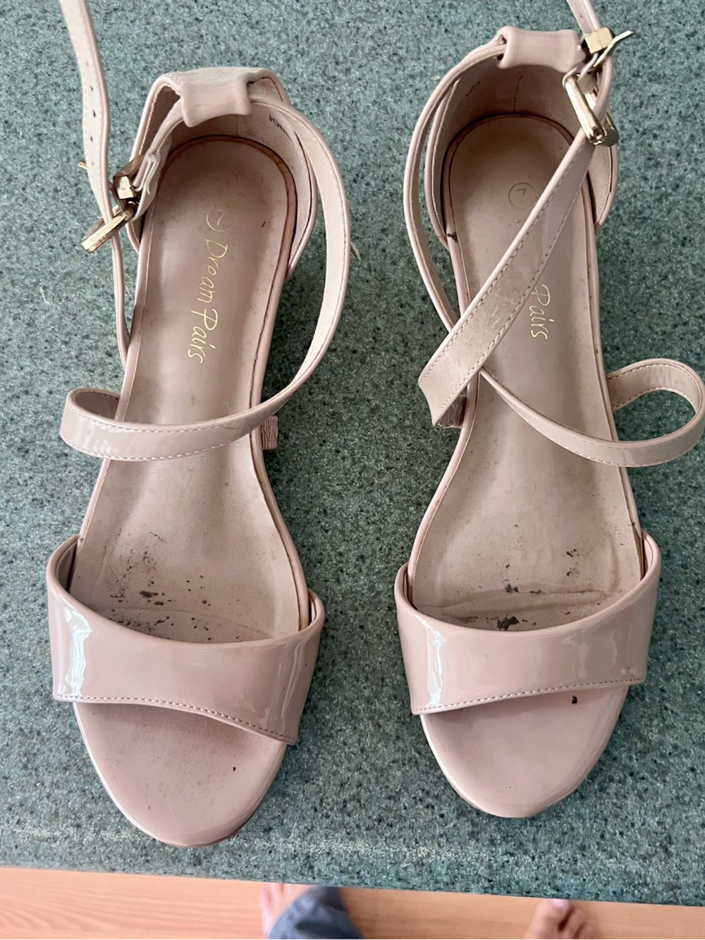 Dream Pairs Nude Patent Ankle-Strap Sandals